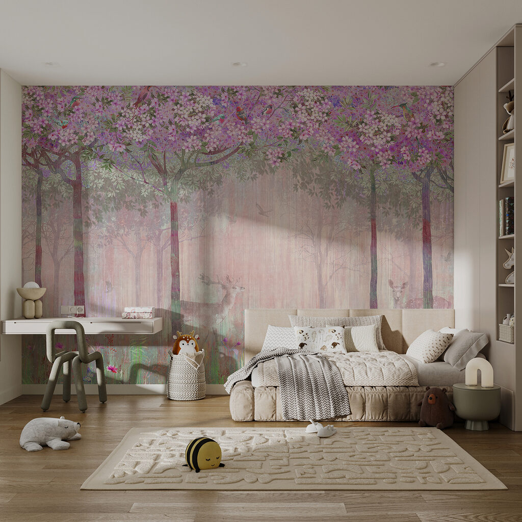 Veados num bosque florido — interior 1