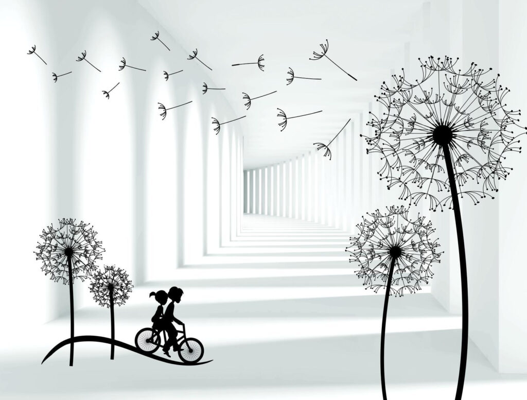 Ciclistas entre dentes-de-leão — design completo