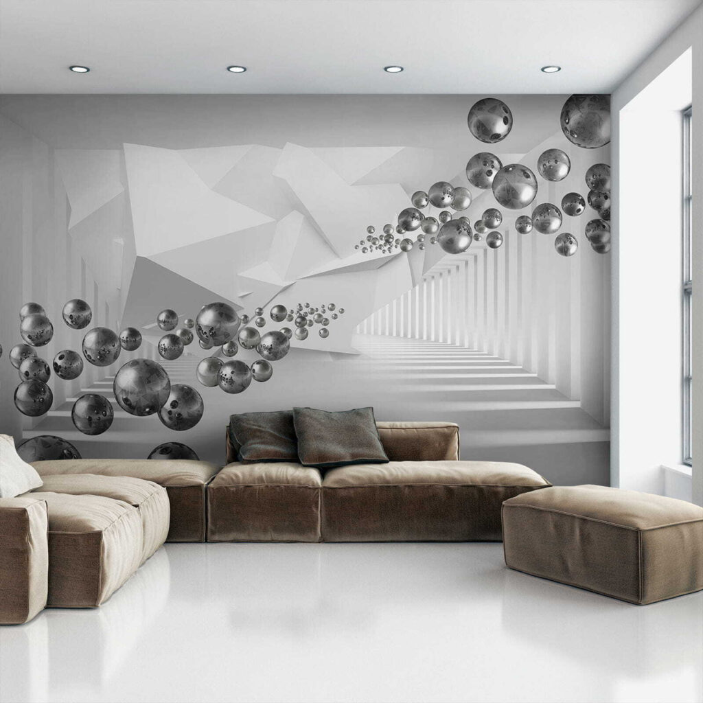 Esferas num corredor branco — interior 5