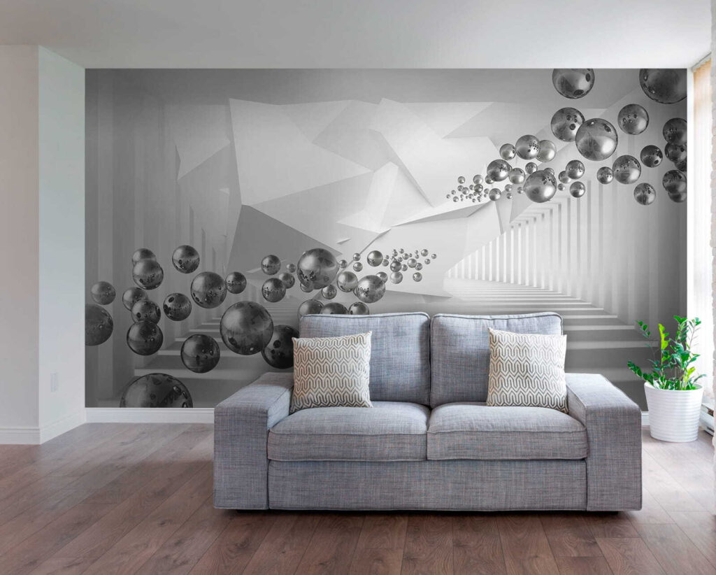 Esferas num corredor branco — interior 6