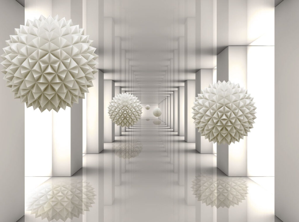 Esferas facetadas no corredor — design completo