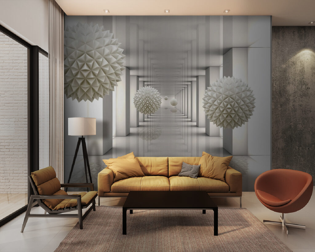 Esferas facetadas no corredor — interior 3