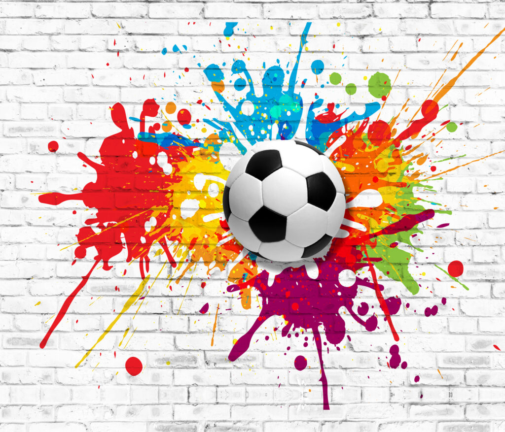 Futebol entre salpicos coloridos — design completo