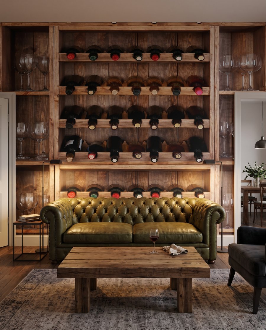 Estante de vinhos num interior