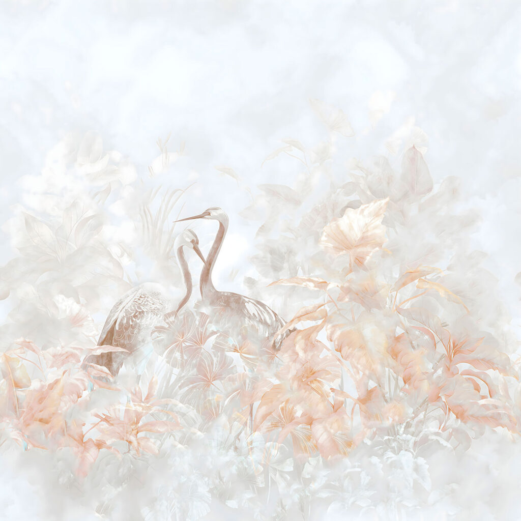 Aves entre flores suaves — design completo