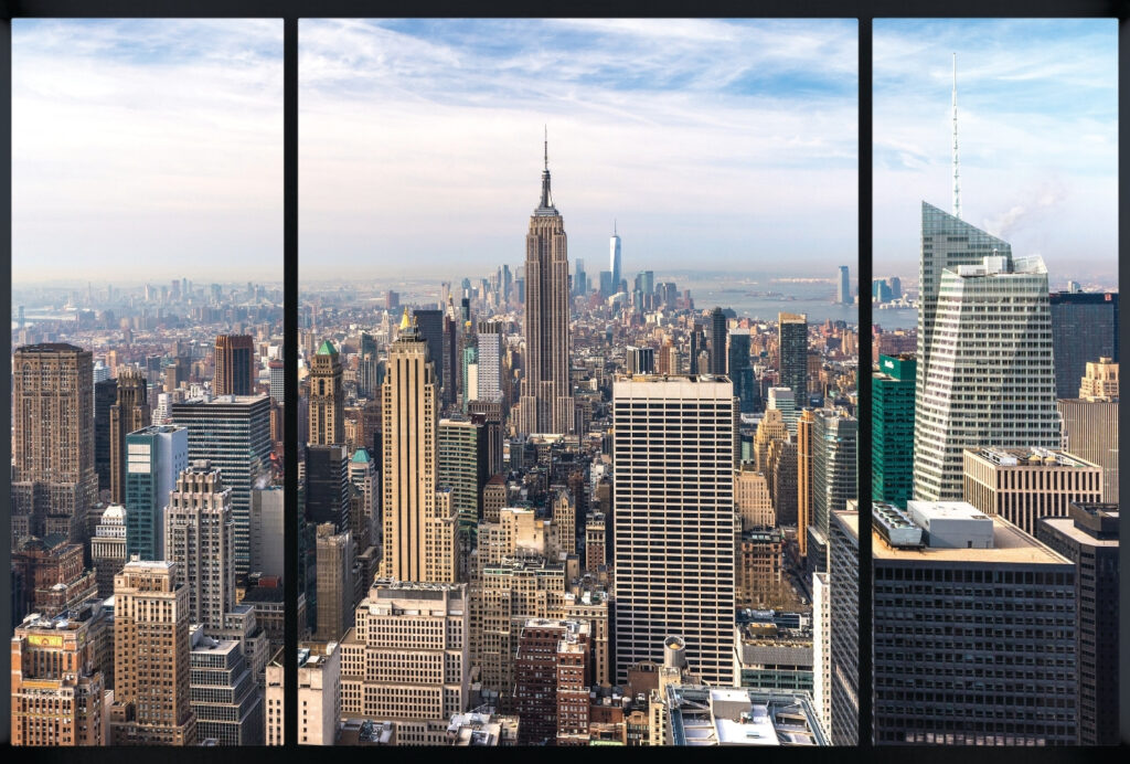 Manhattan por janela preta — design completo