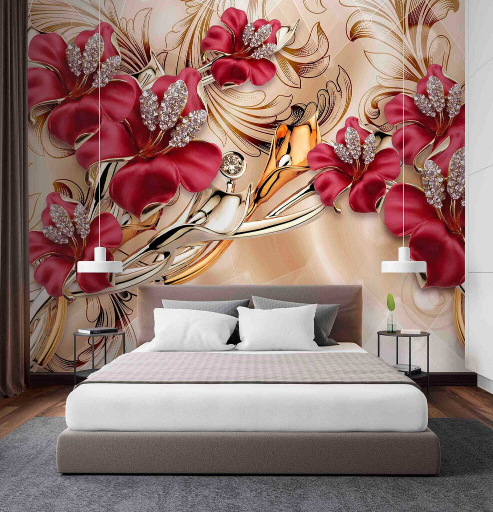 Flores bordô em volutas — interior 2