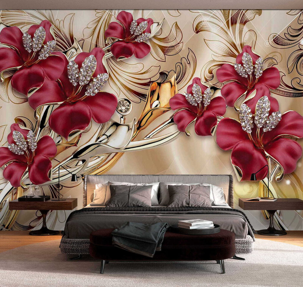 Flores bordô em volutas — interior 3