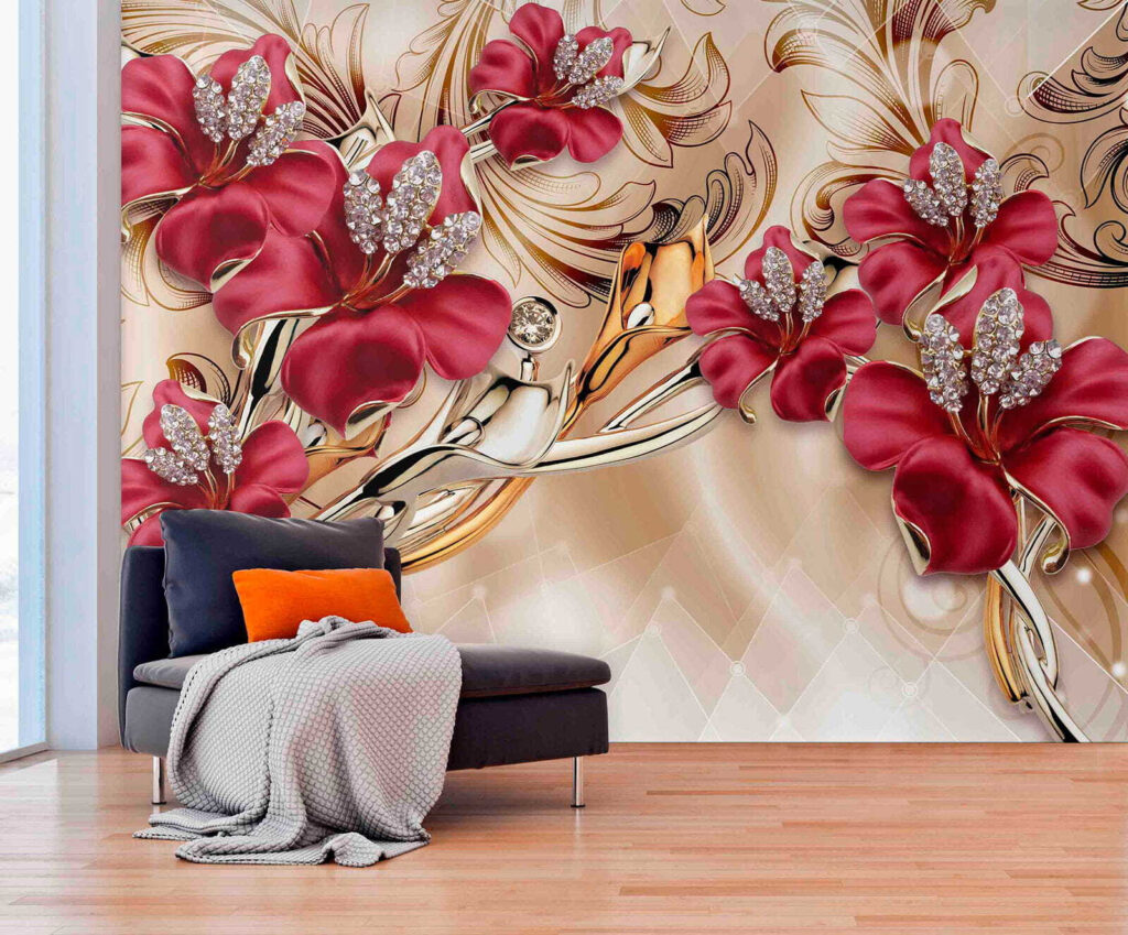 Flores bordô em volutas — interior 4