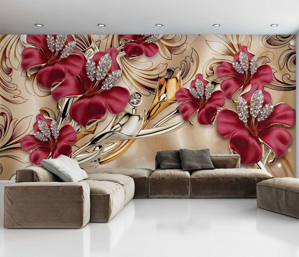 Flores bordô em volutas — interior 6