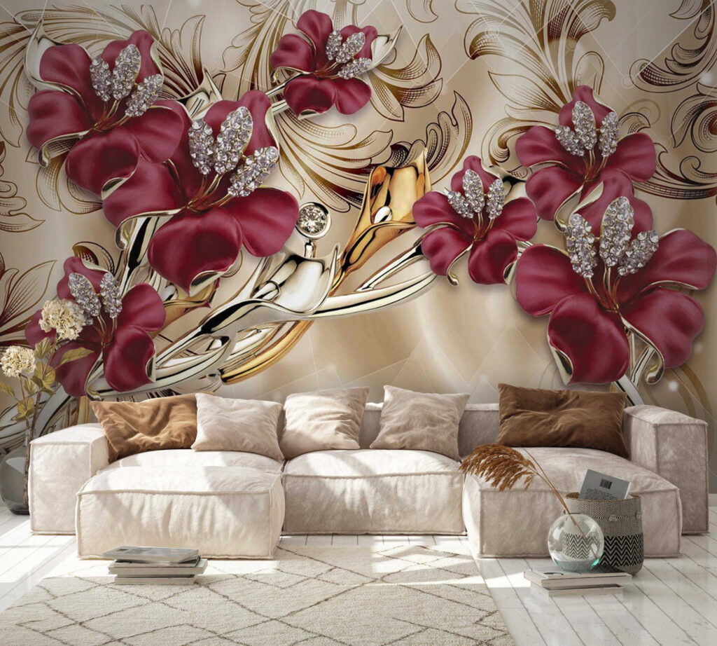 Flores bordô em volutas — interior 7