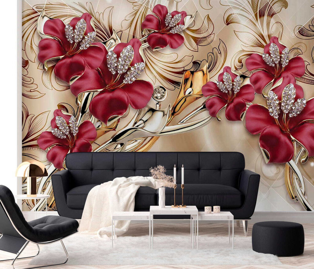 Flores bordô em volutas — interior 8