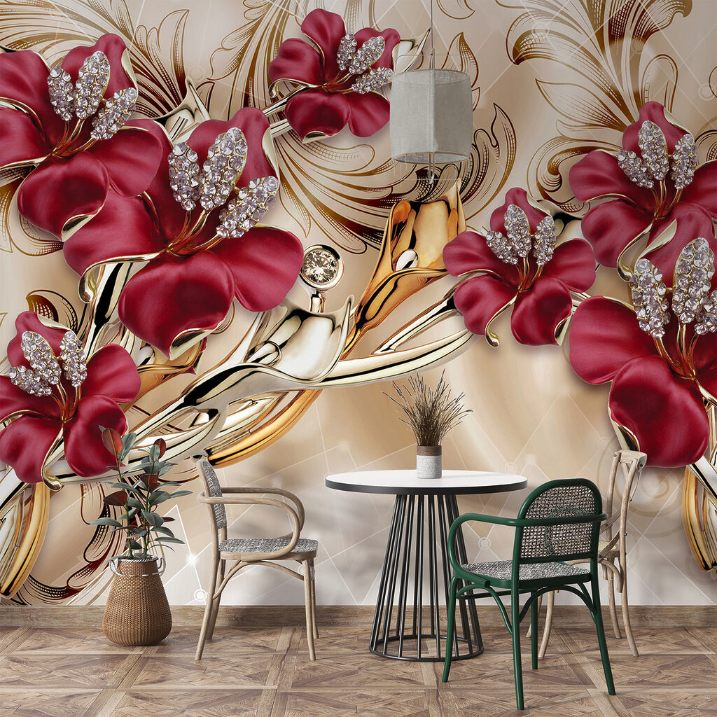 Flores bordô em volutas — interior 11