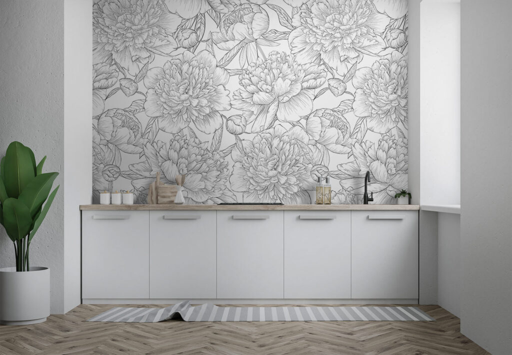 Peónias em contornos finos — interior 1