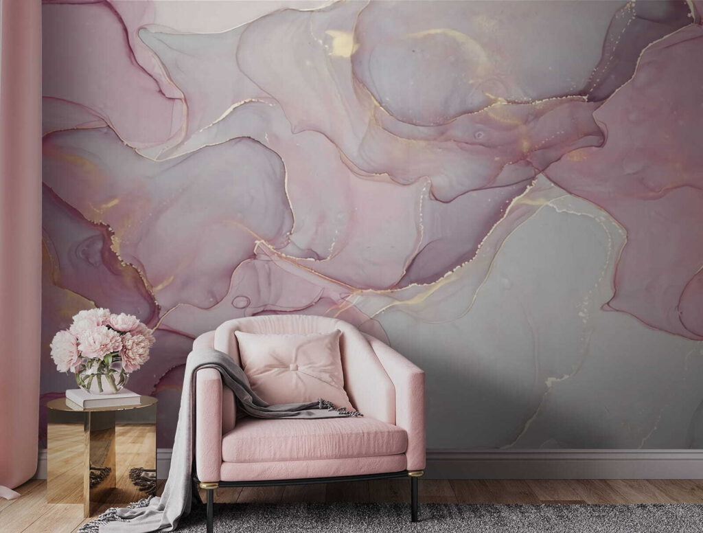 Cor-de-rosa com veios dourados num interior