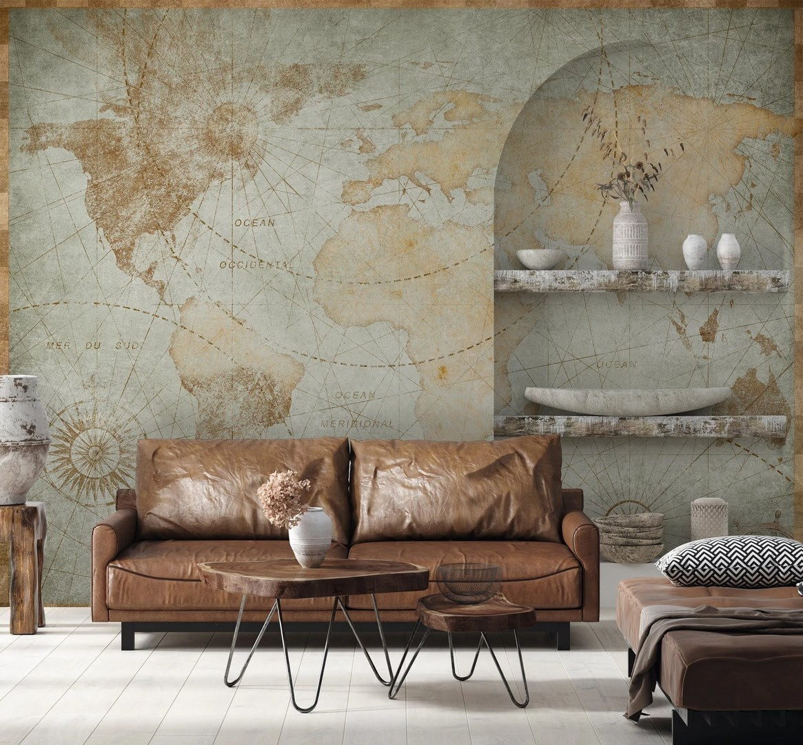 Mapa antigo do mundo num interior
