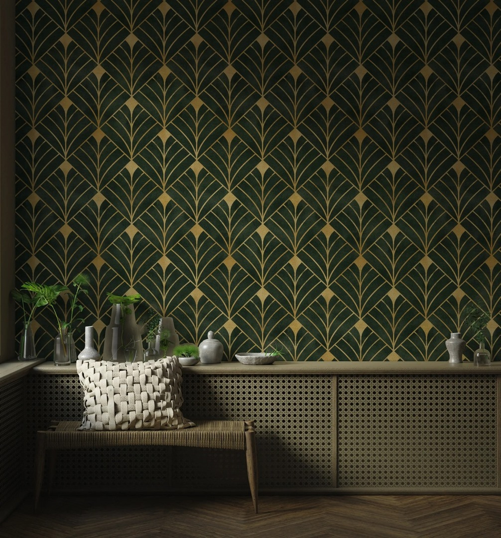 Leques verdes com dourado — interior 2