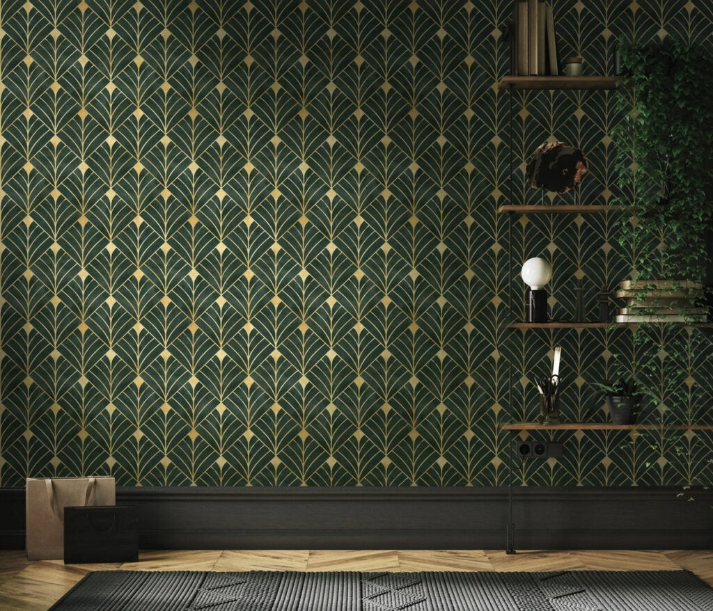 Leques verdes com dourado — interior 3