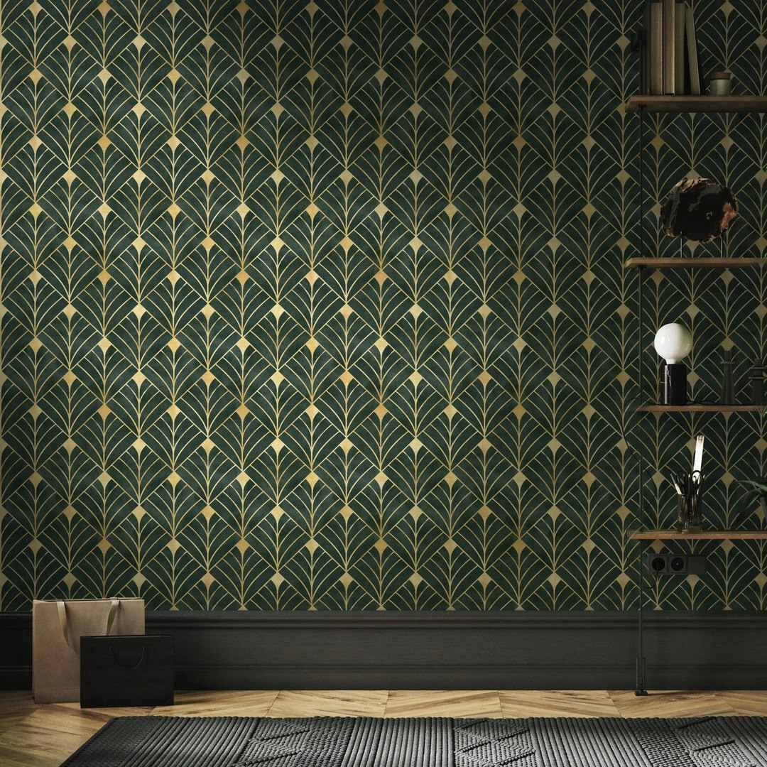 Leques verdes com dourado — interior 4