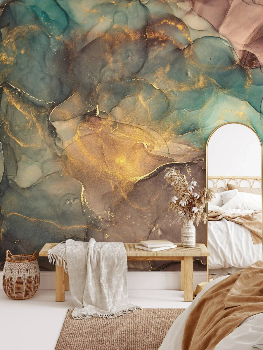 Tons terrosos e turquesa — interior 1