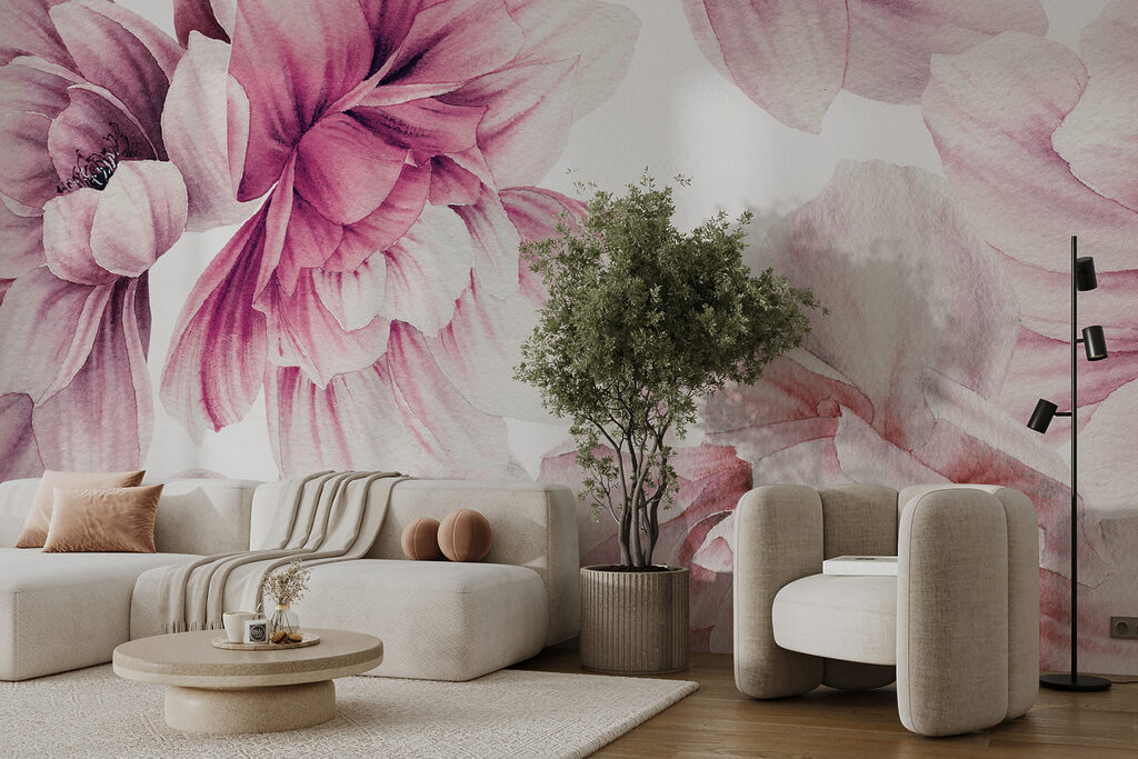 Dálias cor-de-rosa em branco — interior 5