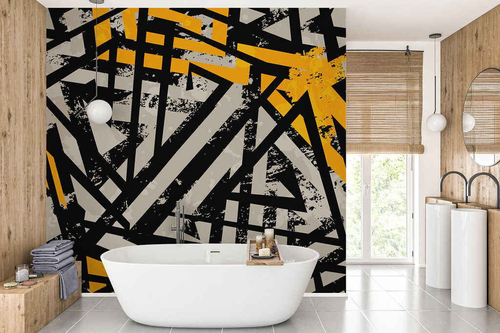 Linhas pretas com amarelo num interior