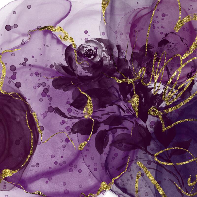 Rosas roxas com dourado — design completo