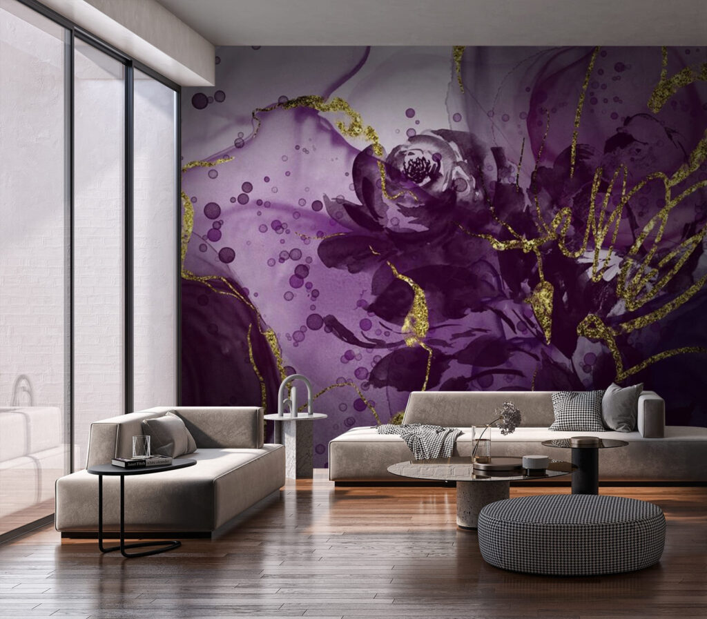 Rosas roxas com dourado — interior 1