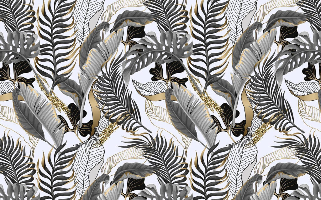 Folhas cinzentas com dourado — design completo