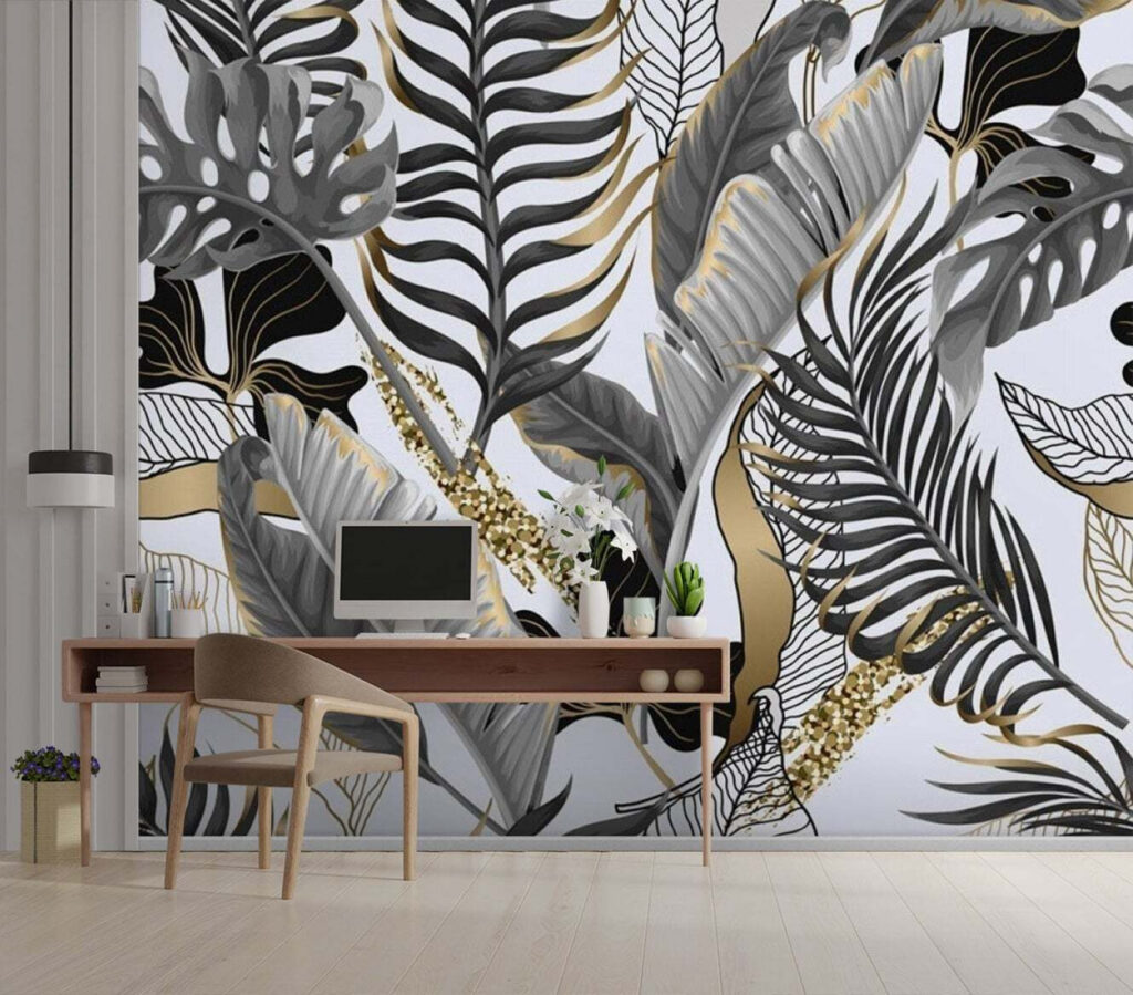 Folhas cinzentas com dourado — interior 2