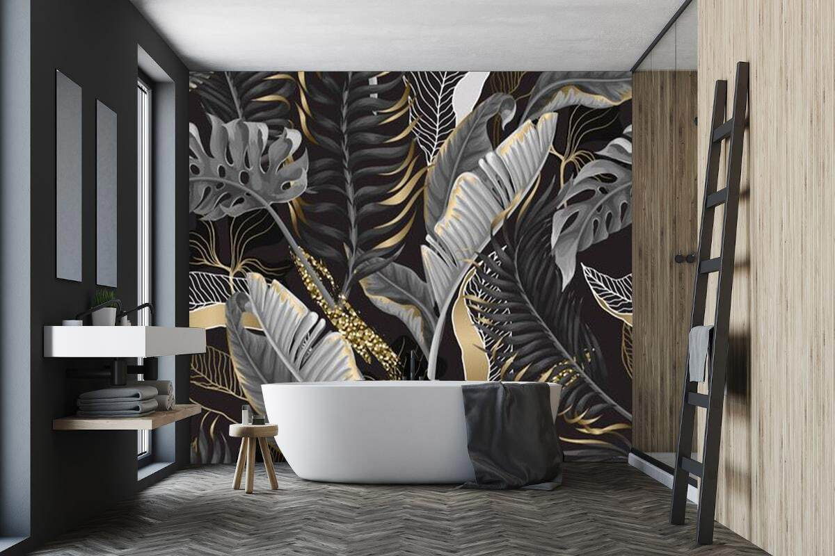 Folhas escuras com nervuras num interior