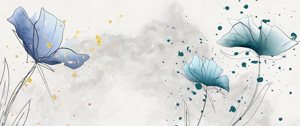 Flores azuis com tinta — design completo