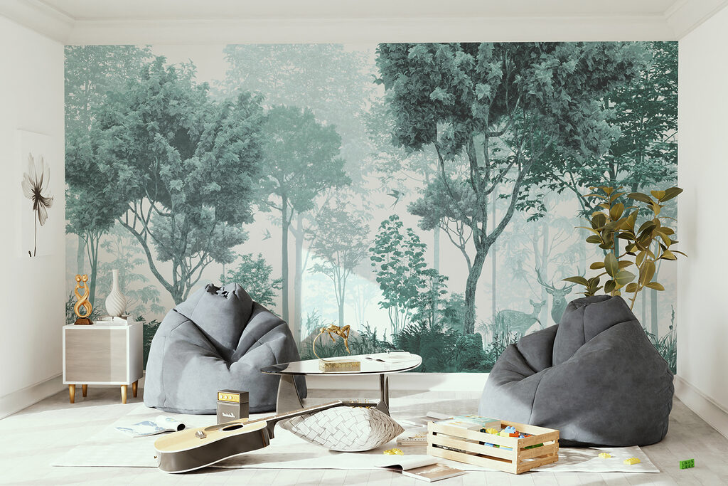 Veados entre troncos pálidos — interior 2