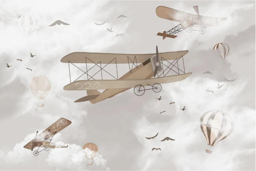 Aviões antigos entre nuvens — design completo