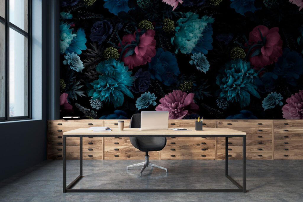 Flores azuis em preto — interior 2