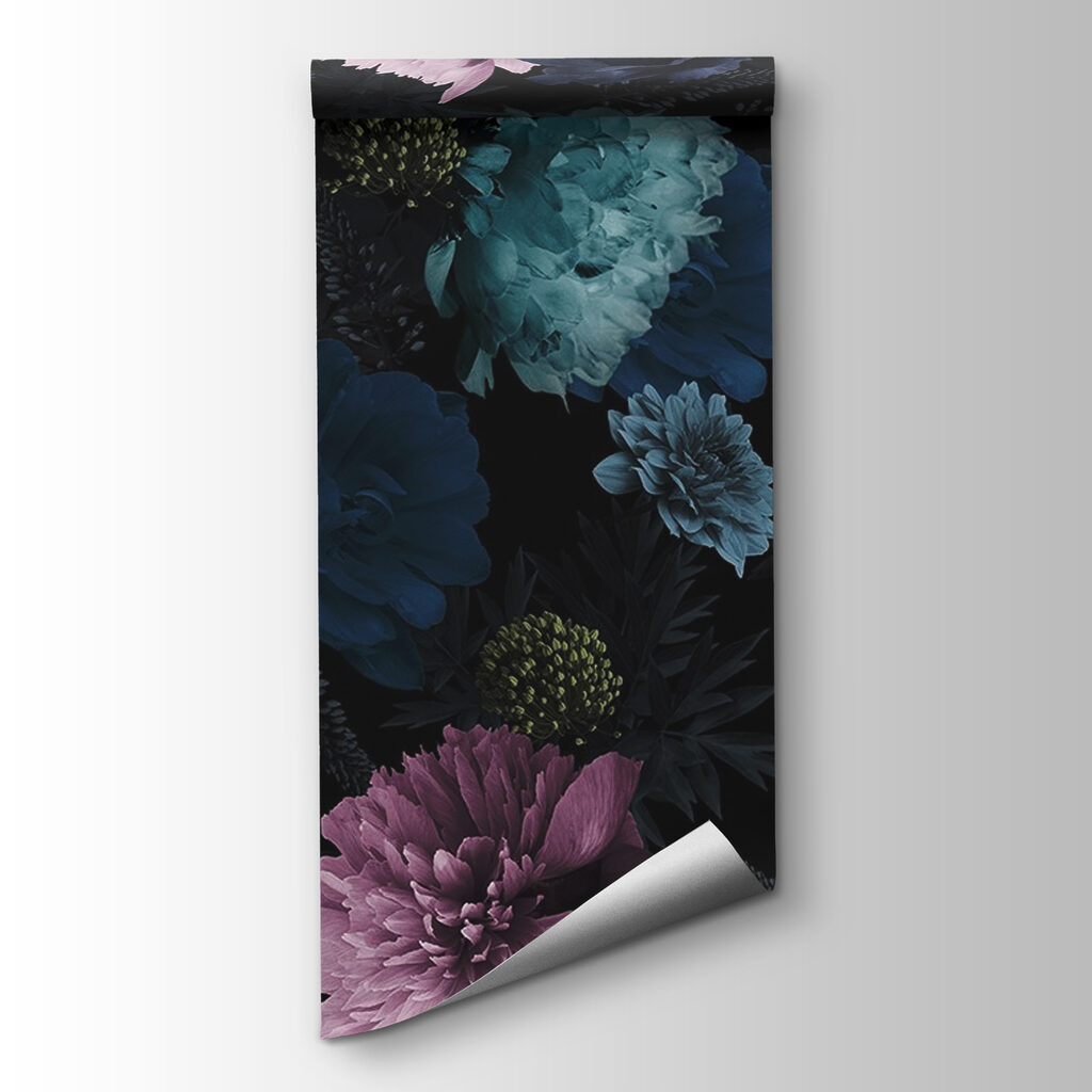 Flores azuis em preto — vista do produto