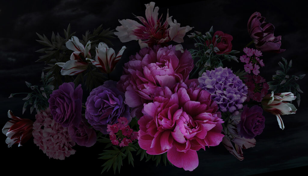 Flores roxas à noite — design completo