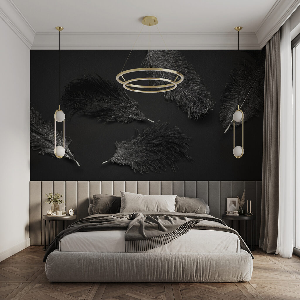 Penas escuras sobre preto — interior 4