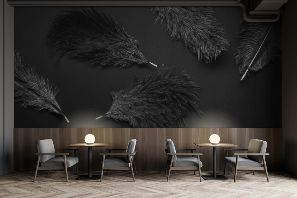 Penas escuras sobre preto — interior 3