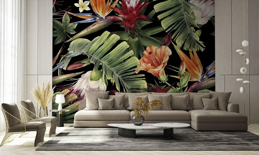 Flores tropicais sobre preto — interior 2