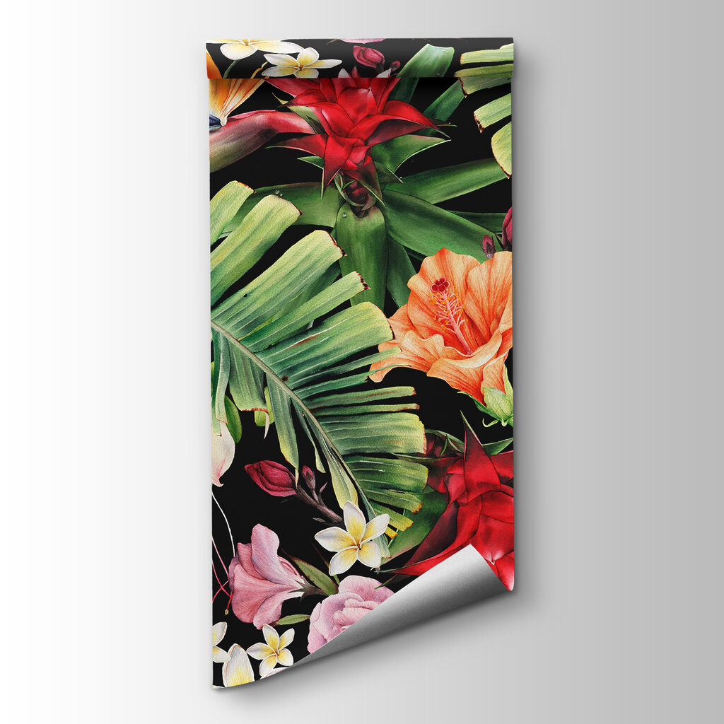 Flores tropicais sobre preto — vista do produto