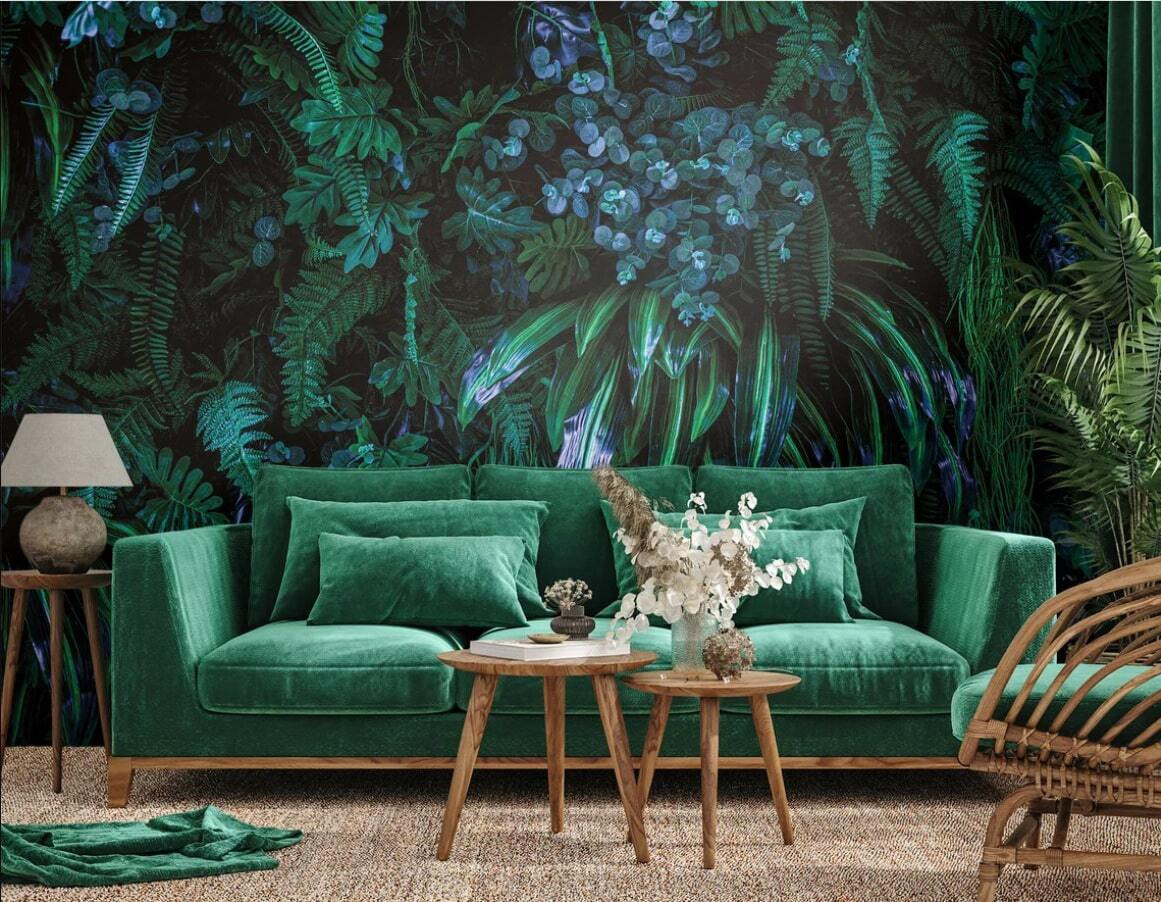 Flores azuis entre folhagem — interior 2