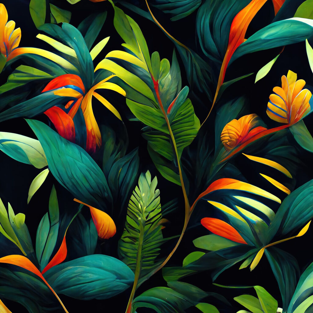 Flores quentes sobre verde-escuro — design completo