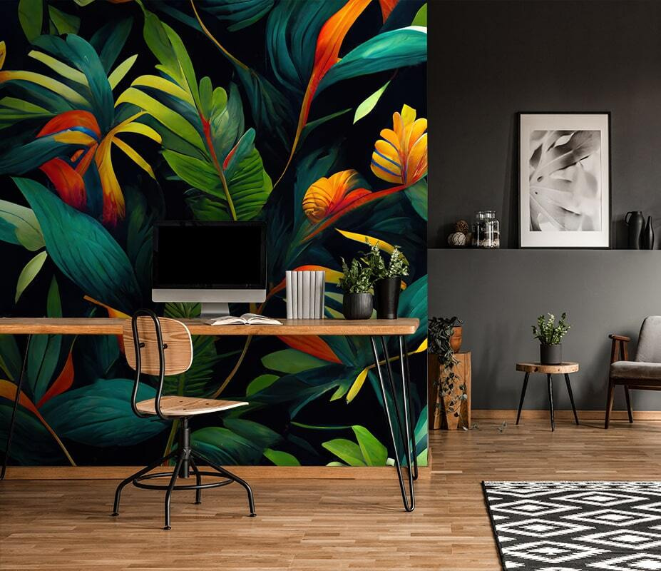 Flores quentes sobre verde-escuro — interior 1