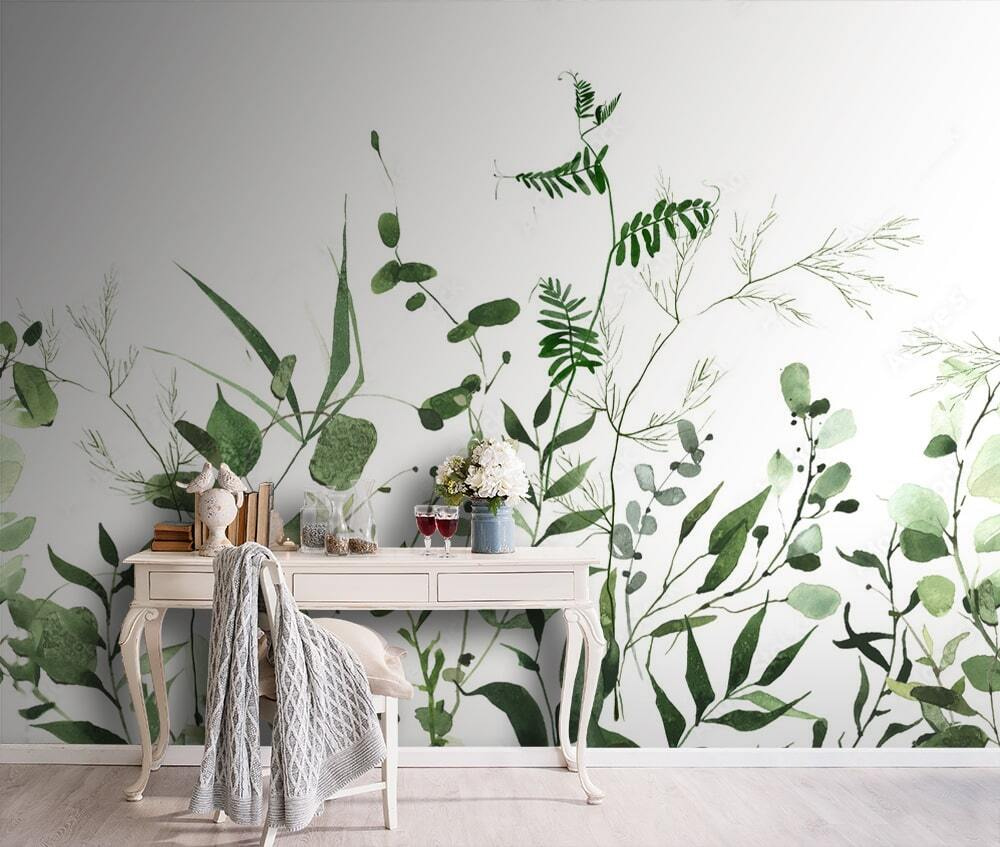 Ramos verdes sobre branco — interior 2