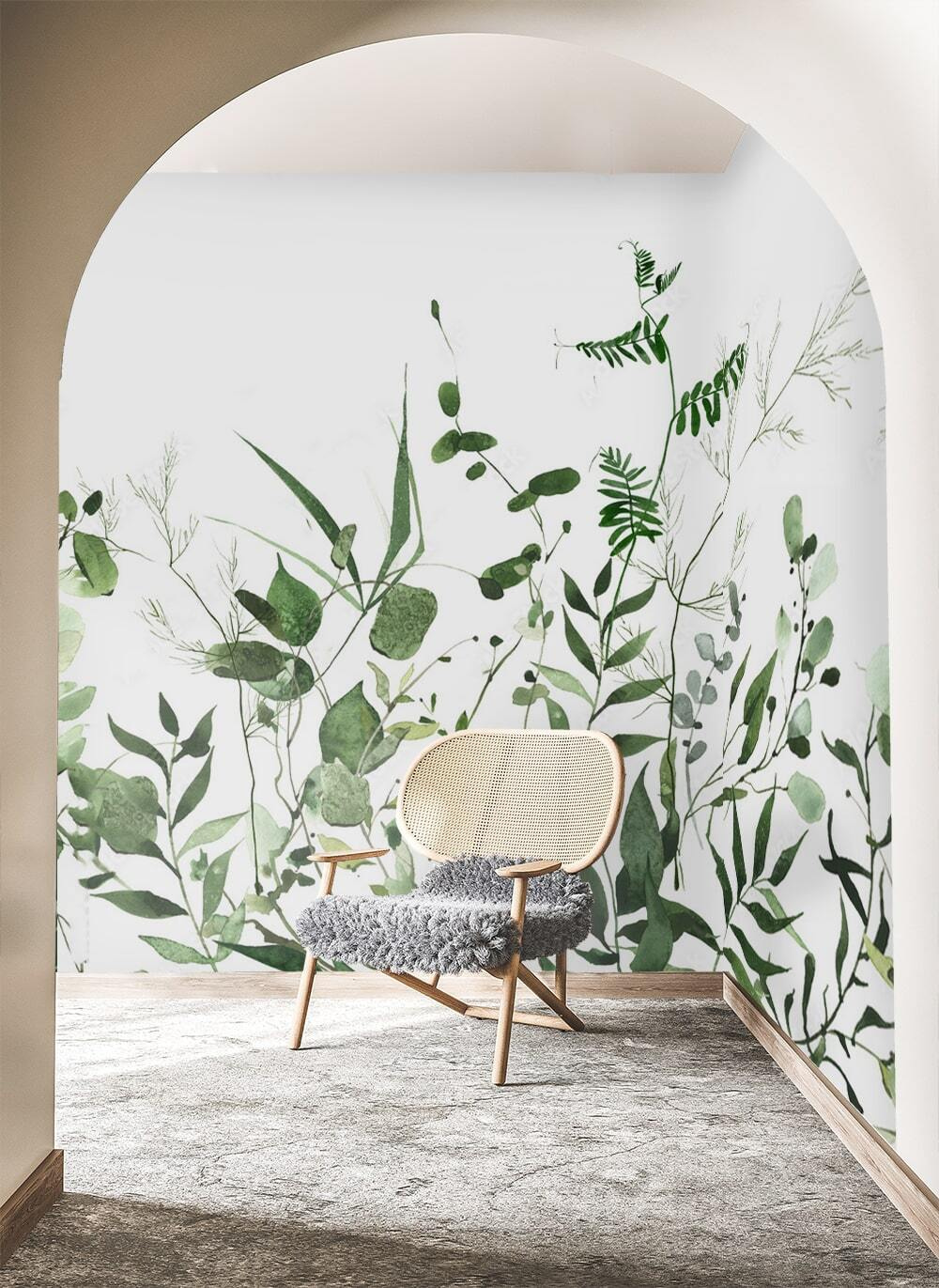 Ramos verdes sobre branco — interior 1
