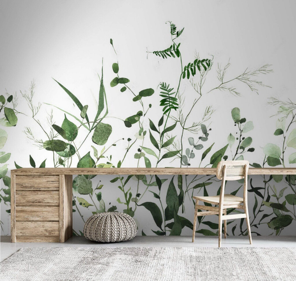 Ramos verdes sobre branco — interior 3