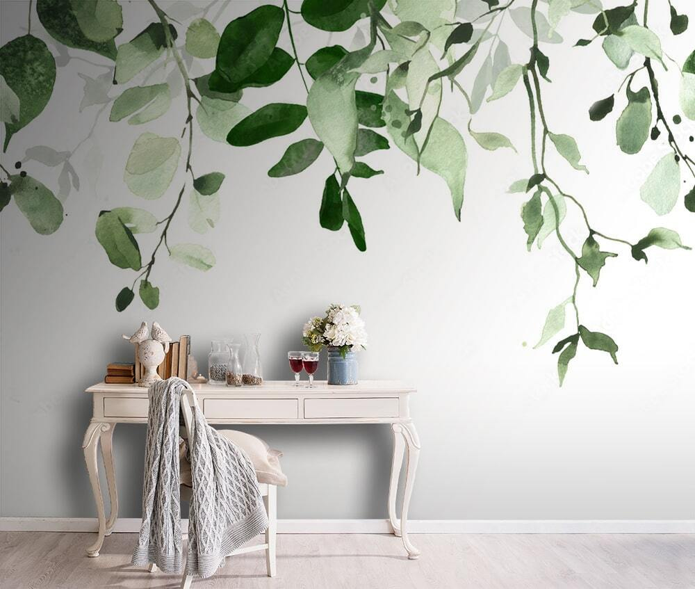 Folhas suspensas sobre branco — interior 2