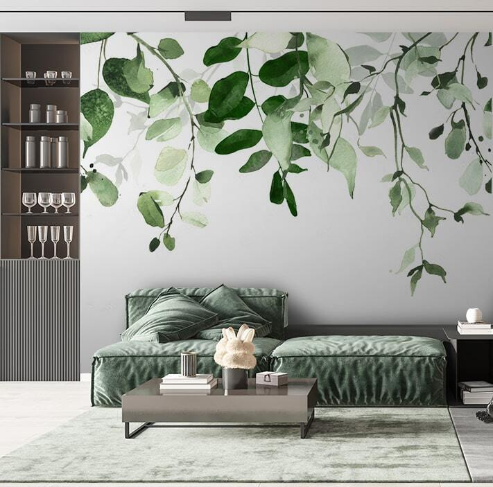 Folhas suspensas sobre branco — interior 1