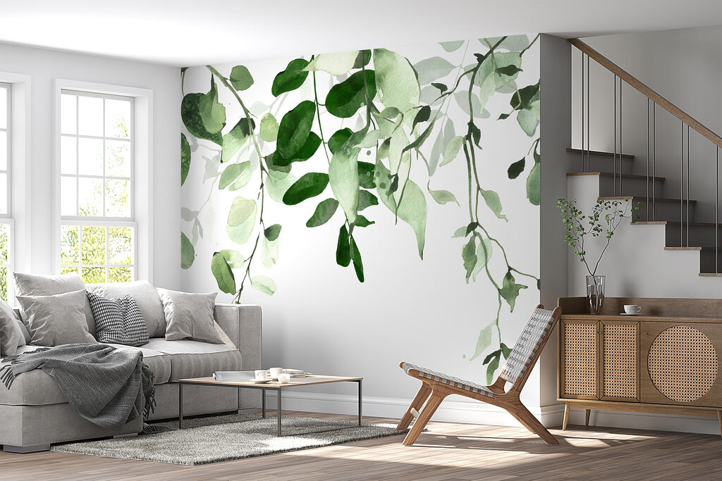 Folhas suspensas sobre branco — interior 5